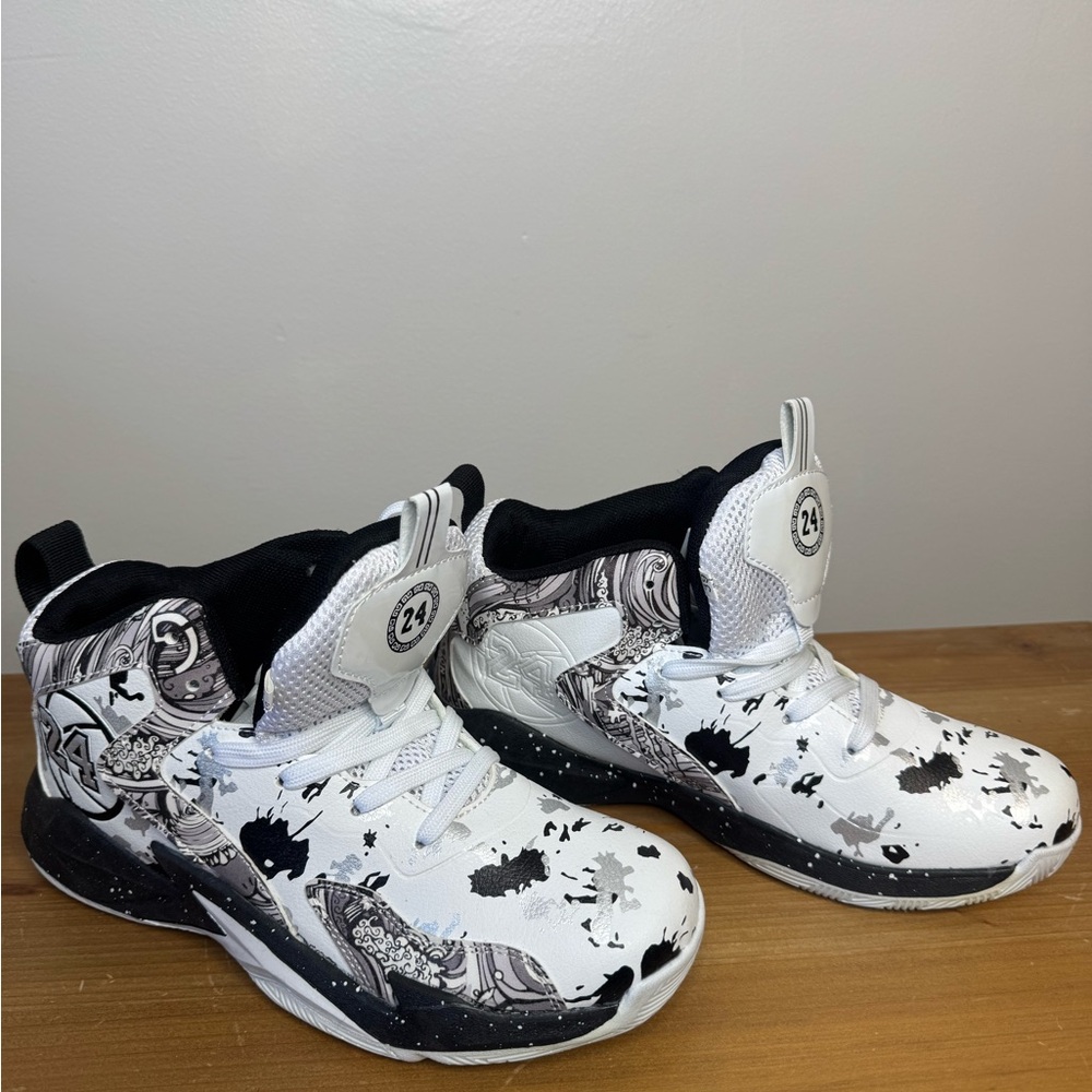 Kids White & Black Paint-Splash High-Top Sneakers